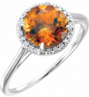 14K White Citrine & .05CTW Diamond Ring - 7163270020P