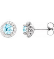 14K White 4 mm Round Aquamarine & 1/8 Diamond Earrings - 86839611P