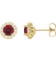 14K Yellow 6 mm Round Mozambique Garnet & 1/4 Diamond Earrings - 86839792P