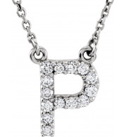 14K White Initial P 1/8 CTW Diamond 16 Necklace - 67311115P