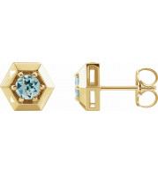 14K Yellow Aquamarine Geometric Earrings - 87127624P