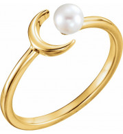 14K Yellow Cultured Freshwater Pearl Crescent Moon Ring - 6494601P