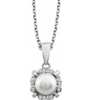 14K White Freshwater Cultured Pearl & .05 CTW Diamond 18 Necklace - 65195360006P
