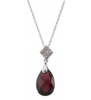 14K White 12x8 Briolette Brazilian Garnet & .04 CTW Diamond 18 Necklace - 6903664577P