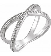 14K White Beaded Criss-Cross Ring - 51632101P