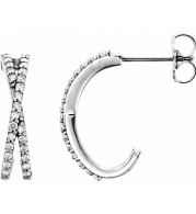 14K White 1/4 CTW Diamond Criss-Cross J-Hoop Earrings - 86333600P