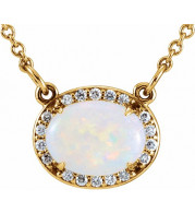 14K Yellow Opal & .07 CTW Diamond Halo-Style 16 1/2 Necklace - 85902106P
