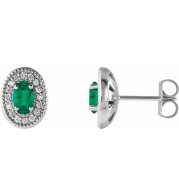 14K White Emerald & 1/8 CTW Diamond Halo-Style Earrings - 86630715P