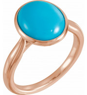 14K Rose 12x10 mm Oval Cabochon Turquoise Ring - 72024602P