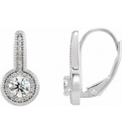 14K White 5/8 CTW Diamond Milgrain Halo-Style Dangle Earrings - 86629604P