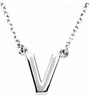 14K White Block Initial V 16 Necklace - 84634169P