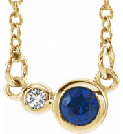14K Yellow Blue Sapphire & .02 CTW Diamond 18 Necklace - 86793729P