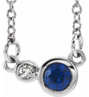 14K White Blue Sapphire & .02 CTW Diamond 18 Necklace - 86793728P