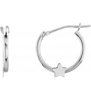 14K White Hinged Hoop Earrings with Star - 192029600P