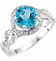 14K White Swiss Blue Topaz & 1/6 CTW Diamond Ring - 651450100P