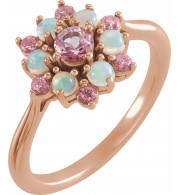 14K Rose Pink Tourmaline & Ethiopian Opal Floral-Inspired Ring - 720786002P