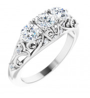 14K White 1 CTW Diamond Vintage-Inspired Three-Stone Anniversary Band - 123830620P