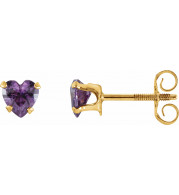 14K Yellow 4x4 mm Heart Amethyst Youth Stud Earrings - 19132124361000P