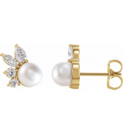 14K Yellow Akoya Cultured Pearl & 1/2 CTW Diamond Earrings - 87079606P