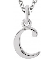 14K White Lowercase Initial c 16 Necklace - 8578070007P