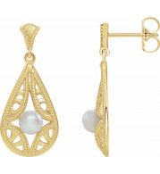 14K Yellow Freshwater Cultured Pearl Vintage-Inspired Earrings - 86932601P