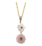 14K Yellow Pink Tourmaline, Mother of Pearl & .005 CTW Diamond Flower 18 Necklace - 6922060001P