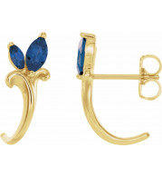 14K Yellow Blue Sapphire Floral-Inspired J-Hoop Earrings - 868156019P