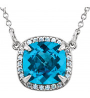 14K White Swiss Blue Topaz & .06 CTW Diamond 16 Necklace - 8590470000P