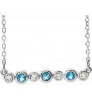 14K White Aquamarine & .08 CTW Diamond Bezel-Set Bar 16-18 Necklace - 86706621P