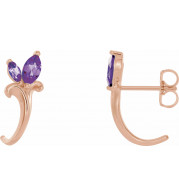 14K Rose Amethyst Floral-Inspired J-Hoop Earrings - 868156031P