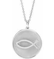 14K White 20.3x18.4 mm Ichthus (Fish) 16-18 Necklace - 87008201P
