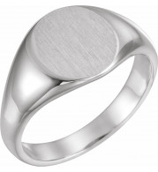 14K White 12.5x10.5 mm Oval Signet Ring - 946464379P