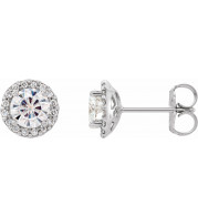 14K White 5 mm Round Forever Oneu2122 Moissanite and 1/8 CTW Diamond Earrings - 65247960002P