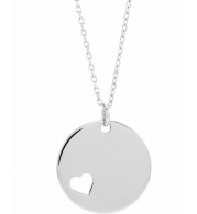 14K White Pierced Heart Engravable Disc 16-18 Necklace - 86619600P