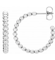 14K White 21 mm Beaded Hoop Earrings - 860951012P