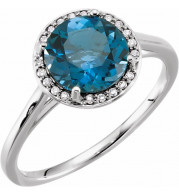 14K White London Blue Topaz & .05 CTW Diamond Ring - 7163270000P