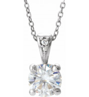 14K White 6.5 mm Round Forever Oneu2122 Moissanite & .01 CTW Diamond 16-18 Necklace - 653496615P