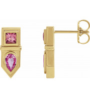 14K Yellow Pink Multi-Gemstone Geometric Bar Drop Earrings - 87039604P