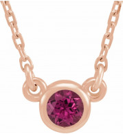 14K Rose 3 mm Round Pink Tourmaline Bezel-Set Solitaire 16 Necklace - 6113460115P