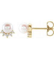 14K Yellow Freshwater Cultured Pearl & .08 CTW Diamond Earrings - 86767606P
