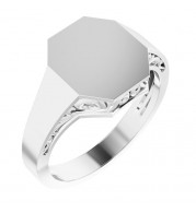 14K White 13x12 mm Octagon Signet Ring - 9842101P