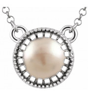 14K White Freshwater Cultured Pearl June 18 Birthstone Necklace - 651611112P