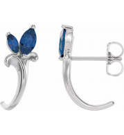 14K White Blue Sapphire Floral-Inspired J-Hoop Earrings - 868156006P