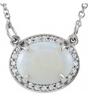 14K White Opal & .05 CTW Diamond Halo-Style 16 1/2 Necklace - 85902101P