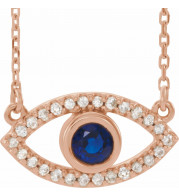 14K Rose Blue Sapphire & White Sapphire Evil Eye 16 Necklace - 86832612P