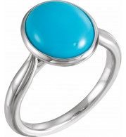 14K White 12x10 mm Oval Cabochon Turquoise Ring - 72024600P