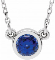 14K White 4 mm Round Blue Sapphire Bezel-Set Solitaire 16 Necklace - 6113460023P