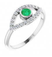 14K White Emerald & White Sapphire Evil Eye Ring - 72064614P