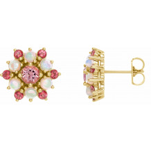 14K Yellow Pink Tourmaline & Ethiopian Opal Cabochon Earrings - 86952601P