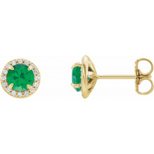 14K Yellow 5 mm Round Emerald & 1/8 CTW Diamond Earrings - 864586018P